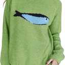 Tankaneo Womens Fish Graphic Oversized Sweaters Roll Neck Knit Pullover (Green, XL)