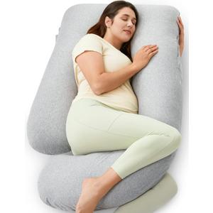 Momcozy U Shaped Pregnancy Pillows with Cotton Removable Cover, 57 Inch Full Body Pillow Maternity Support, Must Have for Pregnant Women, Hatha Grey