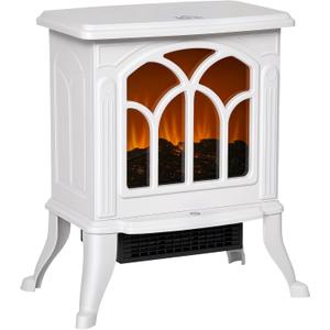 HOMCOM 17" Freestanding Electric Fireplace Stove, Fire Place Heater with Realistic Logs and Flame Effect and Overheat Protection, 750W/1500W, White