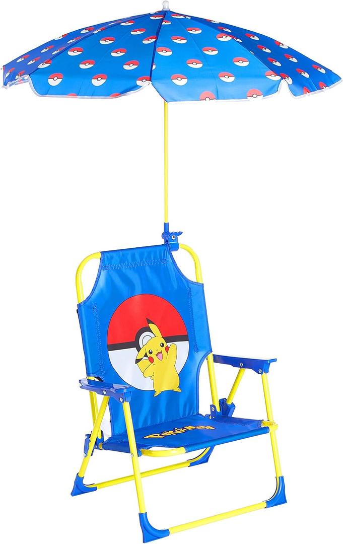 Pokemon Kids Outdoor Folding Beach Chair with Umbrella, Ages 3+