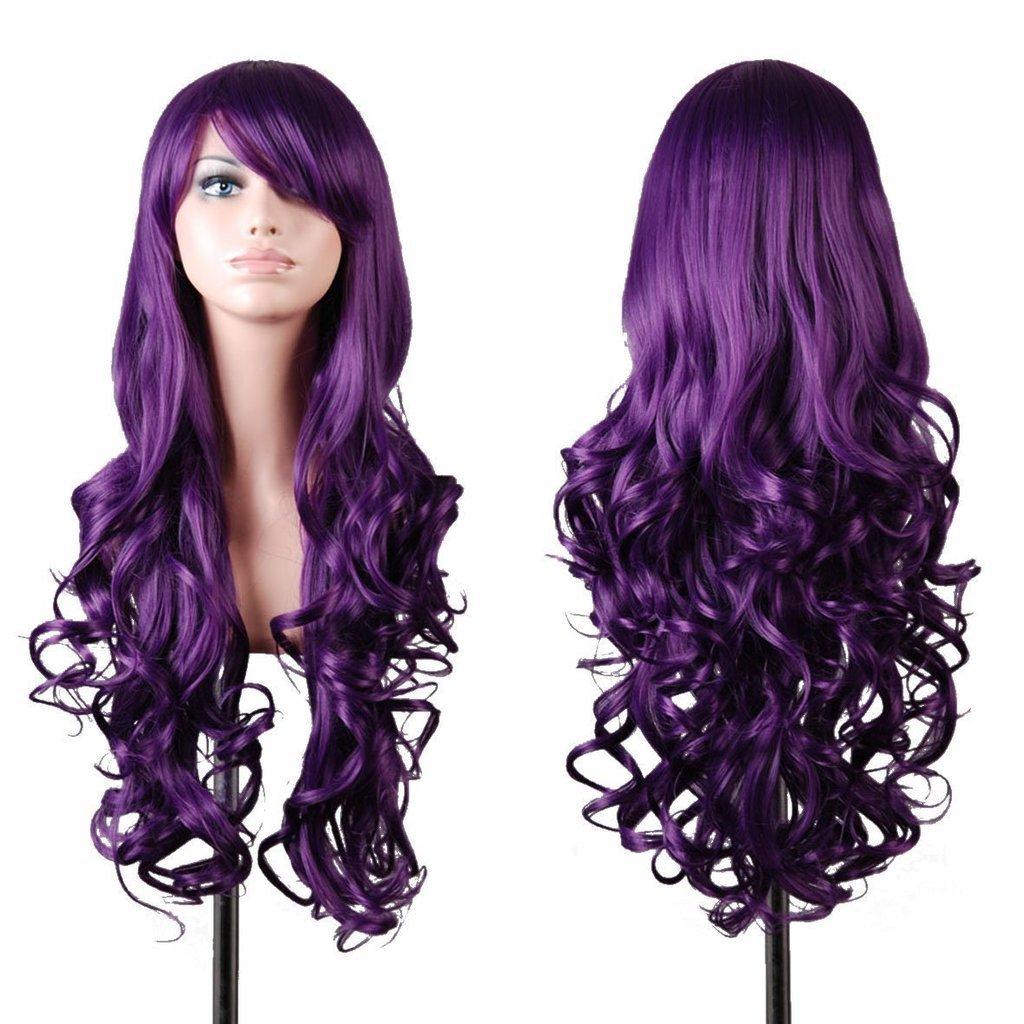 Wigs 32 inch Wavy Curly Cosplay Wig With Wig Cap and Comb (Dark Purple)