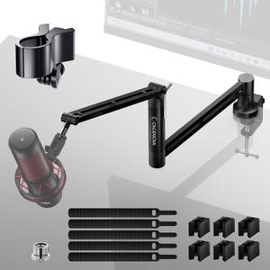 M05 Boom Arm, 360 Rotatable Microphone Stand with Desk Mount, Foldable Desk Mic Arm with 3/8'' to 5/8'' Screw Adapter, Microphone Arm for Live Streaming, Gaming, Podcasting, Radio (BlackLow Profile))