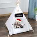 GeerDuo Pet Teepee, Portable Pet Tents for Small Dogs or Cats, Puppy Sweet Bed Washable Dog or Cat Houses with Cushion(White, 24in)