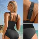 Daci Women Ribbed One Piece Swimsuits Tummy Control Full Coverage Bathing Suit Cute Button Up Ruched Modest Swimwear (Black, XL)