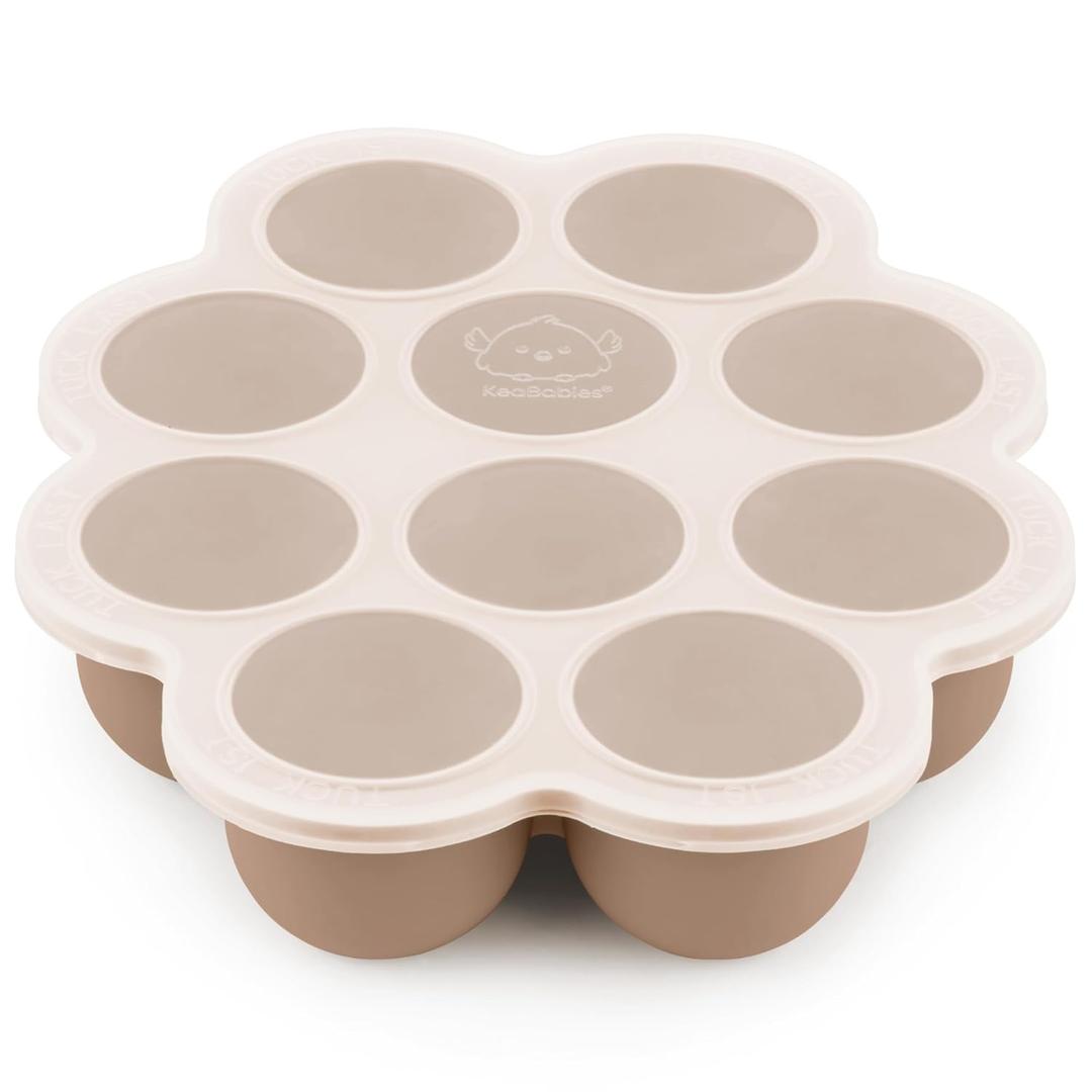 KeaBabies Silicone Baby Food Freezer Tray with Clip-on Lid, 2oz x 10 Pods Baby Food Freezer Molds, Breast Milk Freezer Tray, Dishwasher, Microwave, BPA-Free Baby Food Storage Tray(Chai Latte)