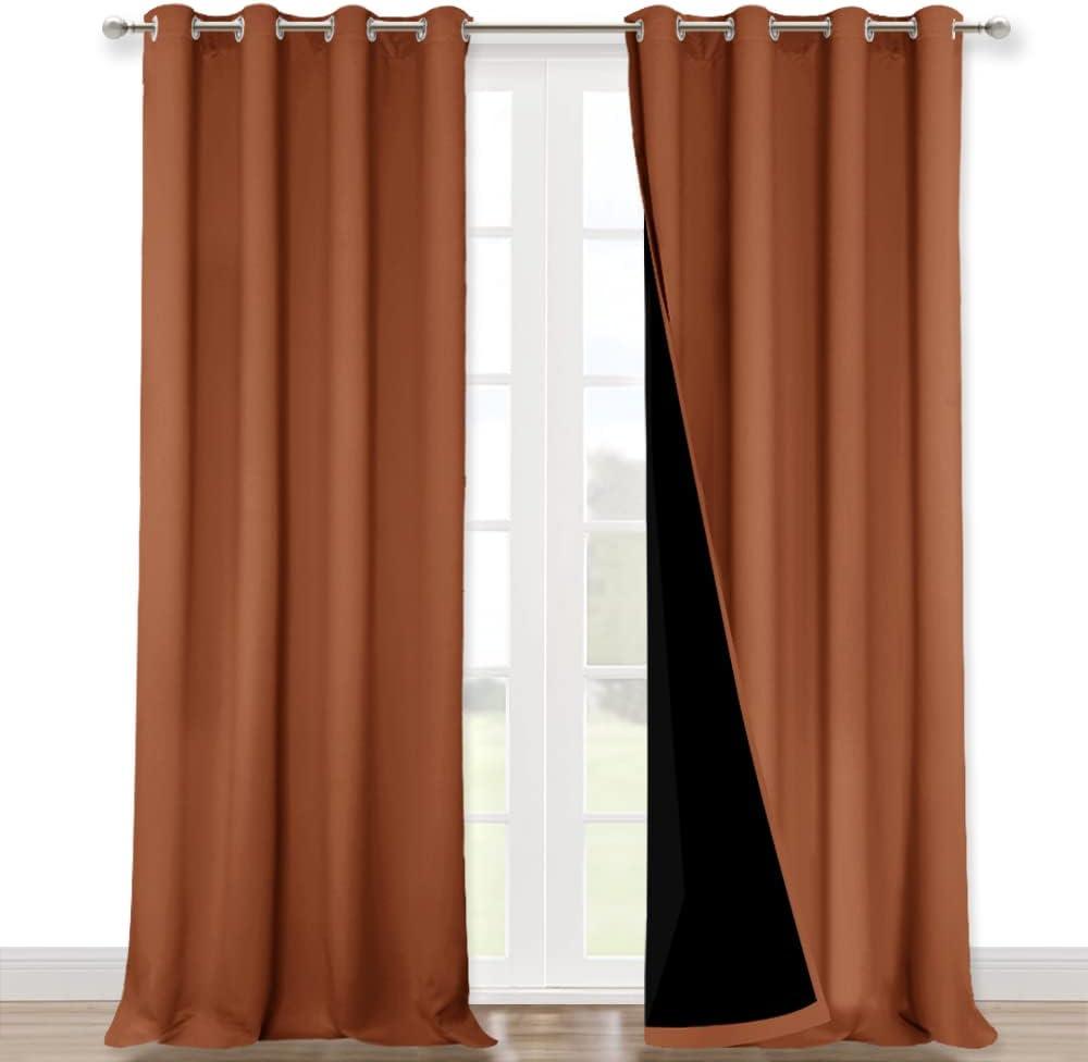 NICETOWN 100% Blackout Blinds, Set of 2, 46" x 102", Burnt Orange, Laundry Room Decor Window Treatment Curtains for Large Patio Sliding Door, Thermal Insulated Curtains for Bedroom