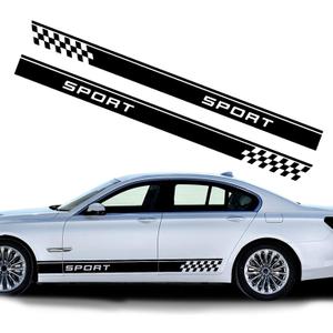 Universal Car Side Skirt Vinly Decals Auto Sport Racing Body Side Stripe Graphic Stickers Exterior DIY Modified Decoration Accessories NJ008 Black (2Pcs)