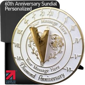 The Metal Foundry Personalized Diamond 60th Large Sundial - Recycled Brass Home Decor Or Garden Present Idea Made in The UK for Parents, Grandparents, Friends, Couples 60 Yr Marriage