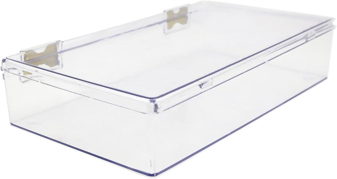 1 Clear Hard Plastic Box with Hinged Lid , 10 3/8" L x 6" W x 2" H, Plastic Display Case and Keepsake Storage Box, Made in USA by Gary Plastic Packaging