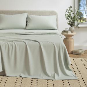 Great Bay Home Cotton Jersey Knit Full Sheet Set - Ultra-Soft, Stretchy, Heathered Melange Green Bed Sheets - Cozy, Soft T-Shirt Sheet & Pillowcase Set
