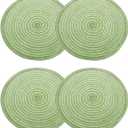 HARFINGTON 4pcs Round Braided Placemats 12" Non-Slip Round Table Mats for Dining Tables Washable Heat Insulation Woven Placemats Indoor Outdoor for Family Holiday Dinner, Green