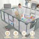 XNWQL Baby playpen, 79"x71"Baby Playpen with Mat IndoorOutdoor Playpen for Babies and Toddlers with Breathable Play Pen with Ocean Balls Hanging Pocket Basketball Hoop and Football Goal