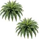 Fake Ferns, 35IN Large Fake Bush Plants, 2 Artificial Boston Ferns with 39 Fronds for Outdoor Hanging Planter Garden Porch Entrance Home Decor
