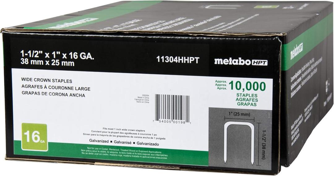 Metabo HPT 16 Gauge Galvanized Roofing Staples for N5024A2, 1-Inch x 1-1/2-Inch, 10000 Count (11304HHPT)