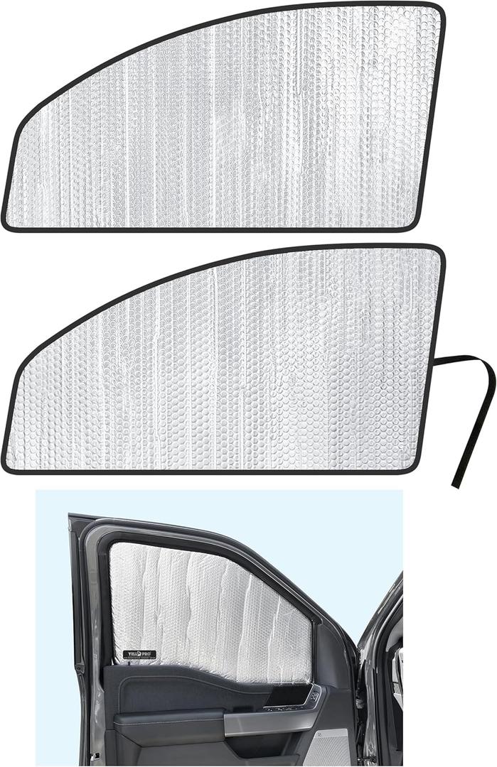 YelloPro Side Window Front Seat Sunshade (Set of 2) Custom Fit for 2021 2022 2023 2024 2025 Ford F-150 F150, Regular Cab, Super Cab, Super Crew Cab, UV Reflector Protection (NOT for E-Series)