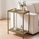 Jorsnovs Hammered Narrow Side Table,2-Tier Brass End Table with Raised Edge