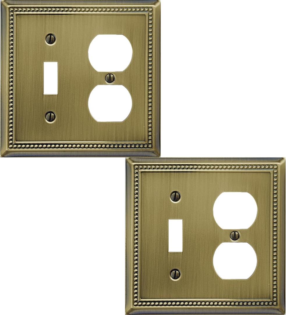 OKAWYC Toggle/Duplex Light Switch Cover Belaire Beaded Metal Wall Plate, 2-Pack Antique Brass 2 Gang, for Light Switch Cover Outlet Cover Decorative Wallplate, Durable