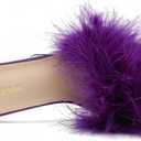 Women's Square Toe Heeled Sandals Low Block Chunky Heels Clear Mules Fluffy Feather Slip on Wedding Bridal Party Dress Shoes (Purple) 41