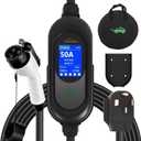 Level 2 EV Charger 50A 240V Portable EVSE 45 Miles Per Hour Fast Charging, NEMA 14-50 Plug, 25FT Cable, SAE J1772 Compatible, Smart LCD Delay Timer, Home Outdoor Use