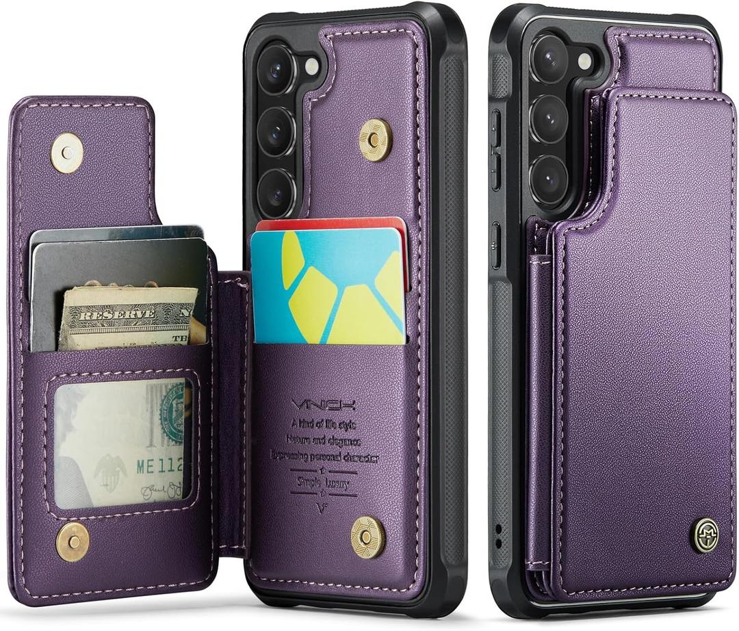 Vinich for Samsung Galaxy S23 Wallet Case with Card Holder, RFID Blocking Credit Slots Kickstand Shockproof Phone Cover Fit for Galaxy S23 6.1" Purple