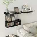 WOPITUES Floating Shelves for Wall with Cube Shelf, Wall Shelves with Metal Rail for Bathroom Decor, Bathroom Organizers and Storage, Over Toilet Shelves for Toilet Paper-Black