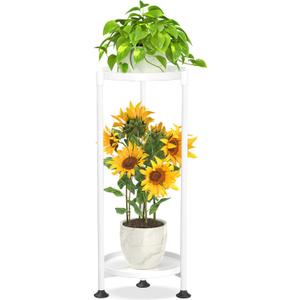KMOTASUO 2 Tier Plant Stand Indoor for Large Tall Heavy Duty Planter, Multiple Sturdy Metal Flower Corner Rack for Narrow House Floor, Iron Vertical Level Round Orchi Holder Organizer, White