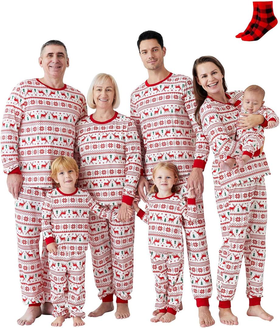 PATPAT Christmas Family Matching Pajama Sets Includes Christmas Socks - Perfect for Family Photos & Holiday Celebrations (8-9 Years, Red/White)