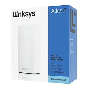 Linksys Atlas WiFi 6 Router Home WiFi Mesh System, Dual Band, 2,000 Sq. ft Coverage, 25+ Devices, Speeds up to (AX3000) 3.0Gbps