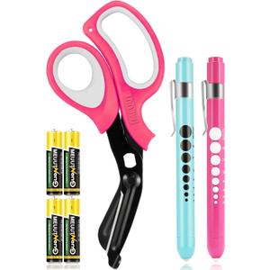 MEUUT 3 Pack Medical Scissors and penlights for Nurses with Four Batteries-One 8" Patented Trauma Scissor Bandage Scissor Two LED Pen lights for Nurse Doctor EMT First Aid
