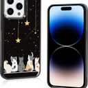 Black Cute Cat iPhone 15 Pro Case Cute Cat iPhone Case, Non-Slip Pattern Design and Shock Absorption, Soft Silica Gel Frame Support Black Phone Case for Teen Girls and Sisters