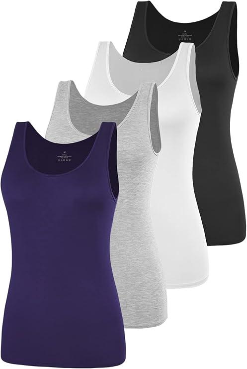 AMVELOP Basic Tank Top for Women Undershirts Sleeveless Layering Tank Top 2 Pack (XXL, Blue, Grey)