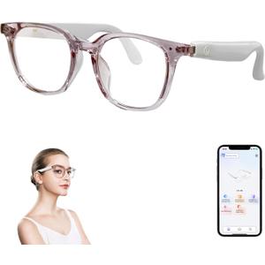 GenXenon AI Smart Glasses with Real-Time Translation, Wireless Bluetooth 5.3, Smart Simultaneous Interpretation for 160+ Languages, Open-Ear Design,Clear Frame Blue Light Glasses for Woman Travel,Work