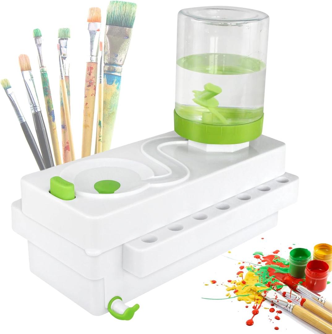 2026 Upgraded Paint Brush Cleaner Tool, Painting Station with Brush Washer for Kids, Acrylic Watercolor Paint Water Dispenser, Art Supplies Paintbrush Rinser for Artists (Green)