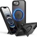 for iPhone 16e Case with Stand, Fit for MagSafe, Slim Translucent Matte Military-Grade Drop Protection Magnetic Kickstand Phone Cover, Black