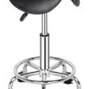 Modern Rolling Saddle Seat Stool Chair,PU Leather Swivel Adjustable Rolling Stools,Office Drafting Chairs,Ergonomic Rolling Saddle Salon Stool,with Wheels,for Home, Kitchen, Medical, Lab (Black)