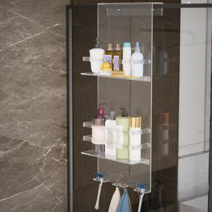 Nynelly Over The Door Shower Caddy, Acrylic Shower Caddy Shelf with Hooks, No Drilling Adjustable Hanging Shower Organizer for Bathroom Storage, Body Wash Shampoo Holder