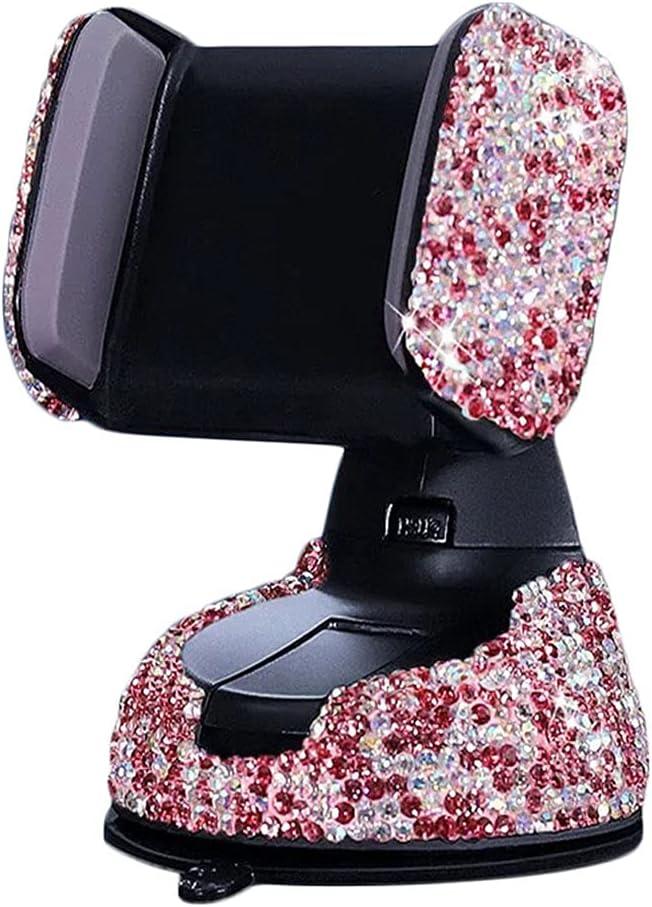 SUNCARACCL Bling Car Phone Holder, 360Adjustable Crystal Auto Phone Mount Universal Rhinestone Car Stand Phone Holder Car Accessories for Windshield Dashboard and Air Outlet (Pink)