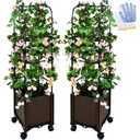 Tomato Planter Boxes,Raised Garden Bed Planter Box with Trellis, 52''Self Watering Tomato Cage Planter Boxes, with Wheels for Climbing Vegetables Plants, Tomato Cage