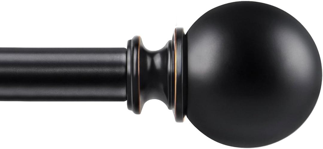 KAMANINA Curtain Rods for Windows 48 to 84 Inches, Black Curtain Rod 32 to 86 Inches (2.6-7.1ft), 7/8 Inch Decorative Drapery Rod with Round Finials