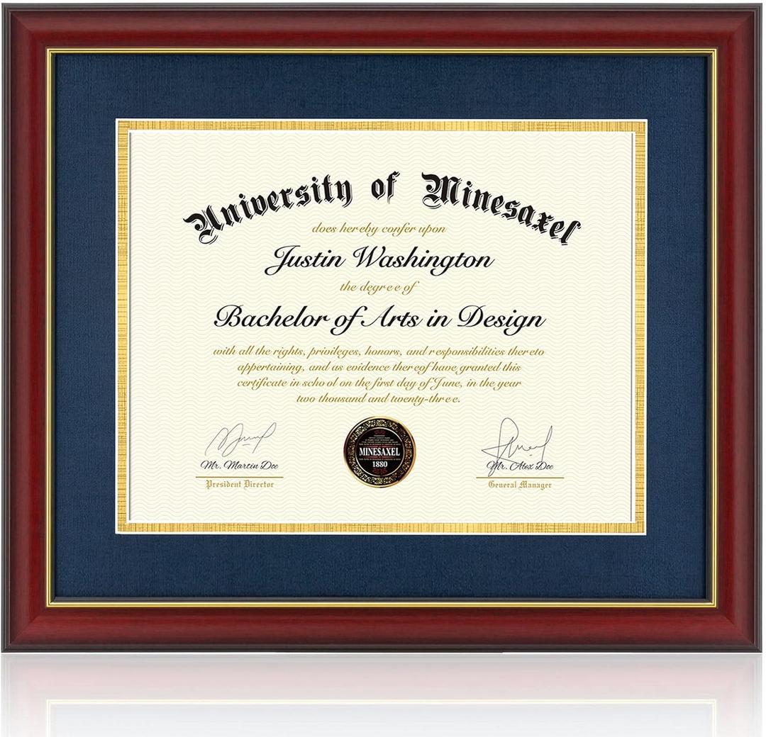 15x18 Diploma Frames with 11x14 Blue Mat Display Documents 11 x 14 or 15 x 18 without Mat, 14x11 Cherry Red Frame for Wall Mounting