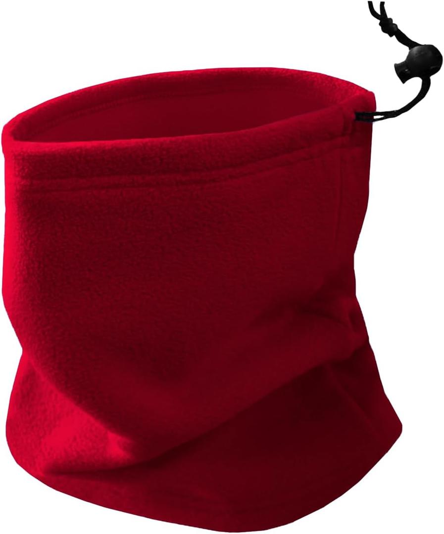Double-layer Thick Fleece Ski Neck Gaiter, Winter Scarf Face Mask for Men Women, Warmer Beanie for Big Heads (Burgundy)
