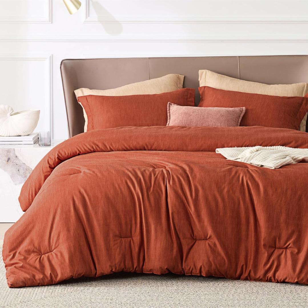 Bedsure King Size Comforter Set - Burnt Orange Soft Bedding for All Seasons, Cationic Dyed Bed Set, 3 Pieces, 1 King Size Comforter (104"x90") and 2 Pillow Shams (20"x36"+2")