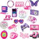 48pcs Y2k 2000s Party Cupcake Toppers Y2K Decorations Early 2000s Pink Party Cake Cupcake Decorations for 00s Hot Girls Women Teen Pink Birthday Party Supplies