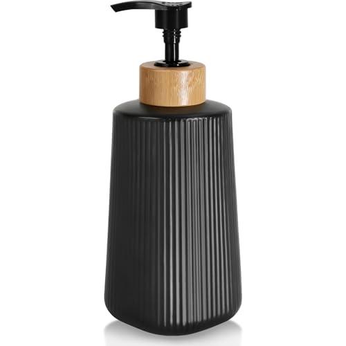 Glass Soap Dispenser, Thickened Glass Hand Soap Dispenser for Bathroom, Kitchen Dish Washing Liquid Bottles, Shampoo and Conditioner Bottles, Modern Farmhouse Style, (Black, Set of 1, 12oz)