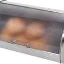 Oggi Stainless Steel Roll Top Bread Box for Kitchen Countertop with Frosted Plexilass Lid - Fits Multiple Loaves of Bread and Other Freshly Baked Goods Including Cookies, Bagels, Muffins (15-Inch by 7-1/4-Inch by 1-Inch)