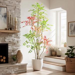 Tall Fake Bamboo Tree Large Artificial Nandina Trees Indoor Outdoor Realistic Floor Plant Faux Plastic Plants Flowers for House Home Living Room Bedroom Office Front Porch Modern Farmhouse Decor