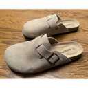 Genuine Suede Clogs for Women Men Soft Cork Footbed Leather Mules Comfort Potato Shoes with Arch Support (7.5-8 Women/6-6.5 Men, Taupe)