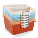 6 Pack Picture Book Bin with Dividers Classroom Library Book Bin Large Plastic Books Holders with Labels for Classroom Library Magazines Storage Organizer 13.5 x 13.5 x 7.75 in(Boho)