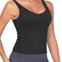 THE GYM PEOPLE Women's Longline Sports Bra Wirefree Padded Workout Yoga Tank Top (Black, S)