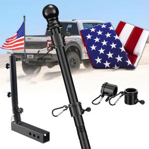 Trailer Hitch Flag Pole Kit with American Flag For Truck - 6ft Heavy Duty Flagpole, 3x5 Embroidered Flag,Dual Angle Hitch Holder, Windproof Long Sleeve, for Trucks, Suvs, Jeeps,Tow Vehicles, Black
